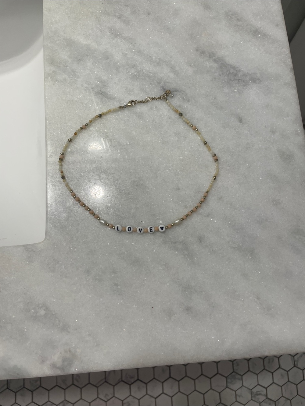 LOVE Beaded  Necklace in pink and Gold